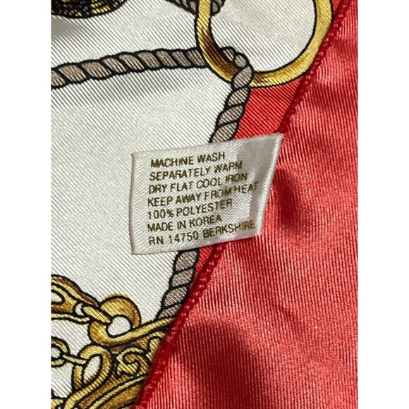 Vintage 1980s Berkshire Red & Gold Baroque Scarf – Made in Korea – 34" Square Po - Picture 5 of 6
